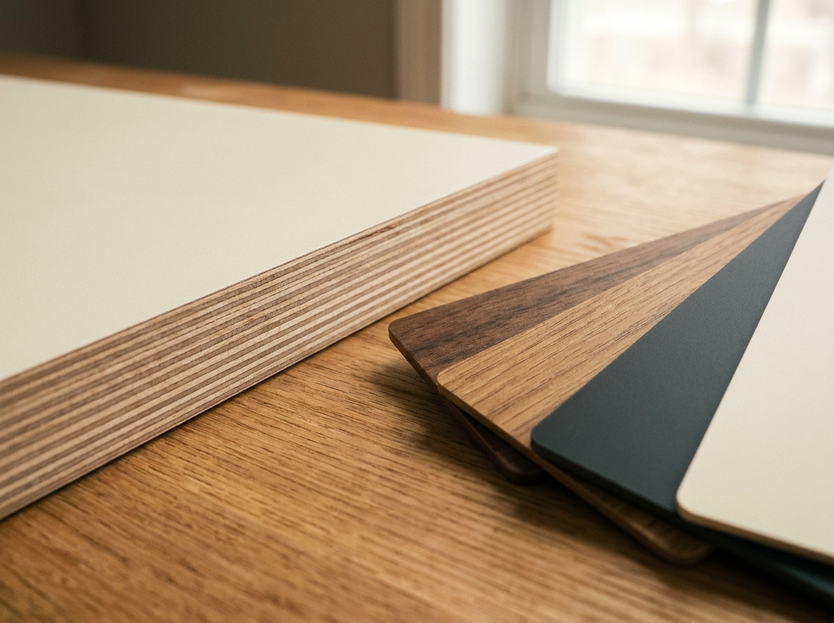 Plywood edge cross-section + laminate swatches